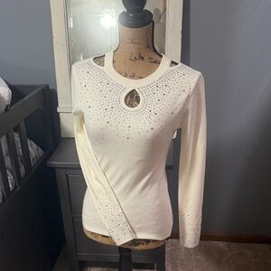 Olivers Cream Long Sleeve Top with Keyhole and Embellishments